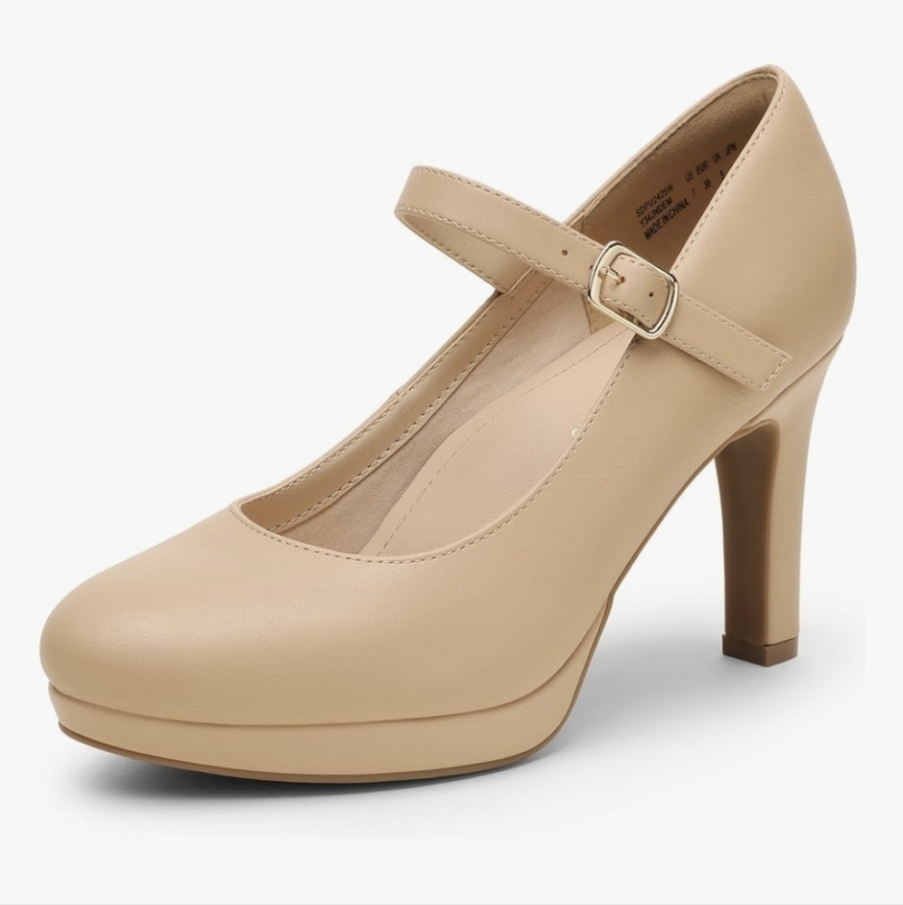 DREAM PAIRS Women's Pumps Close Round Toe High Heels - Nude - 8.5